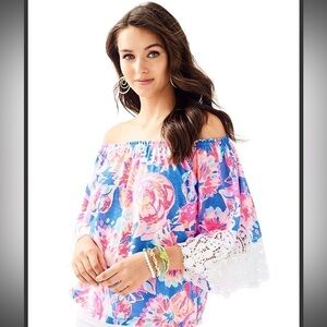 Lilly Pulitzer Zaylee Top Bennett Blue Bay Dreaming Lace Size Medium